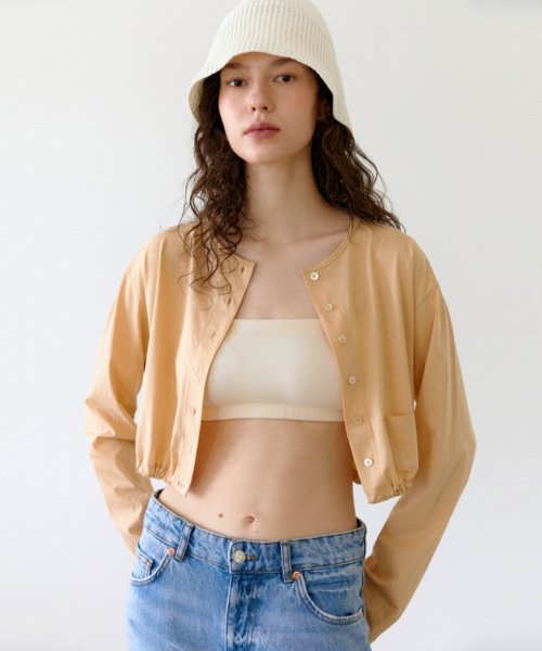 CROP JERSEY SLIT CARDIGAN - APRICOT