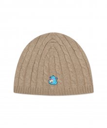 EMB BEAR CABLE KNIT BEANIE beige