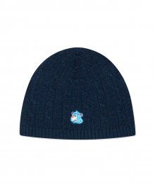 EMB BEAR CABLE KNIT BEANIE navy
