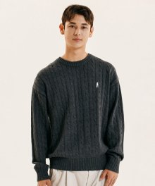 HERITAGE DAN CABLE KNIT HEATHER CHARCOAL