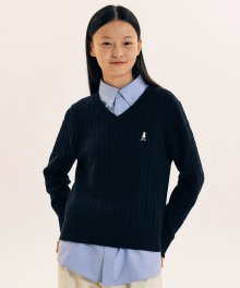 [100% COTTON] WOMENS HERITAGE DAN V NECK CABLE KNIT NAVY