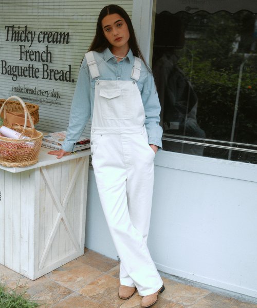 White store overall pants