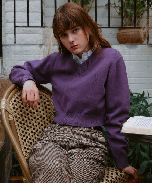 V NECK CROP KNIT PURPLE