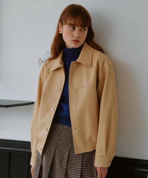LEATHER BOMBER JACKET BEIGE