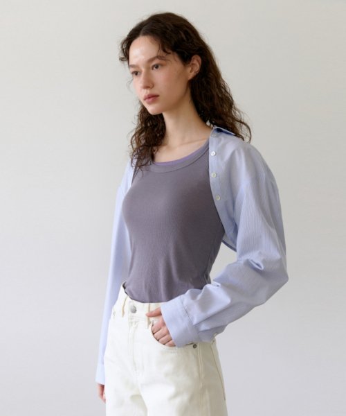 STRIPE SHIRT BOLERO - SKY