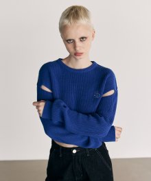 크롭 슬릿 스웨터 [BLUE]