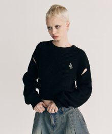 크롭 슬릿 스웨터 [BLACK]