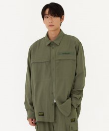 HERRINGBONE COTTON UTILITY ARMY SHIRT - D/KHAKI