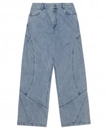 CURVED LINE DENIM PANTS - WHITE BLUE