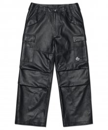 LEATHER CARGO PANTS - BLACK