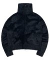 HIGH NECK HAIRY KNIT ZIP-UP - BLACK