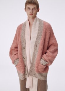 Mohair color blocked cardigan_Sunset