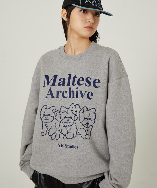 MUSINSA | WAI KEI Maltese Archive Line Graphic Sweatshirt Gray