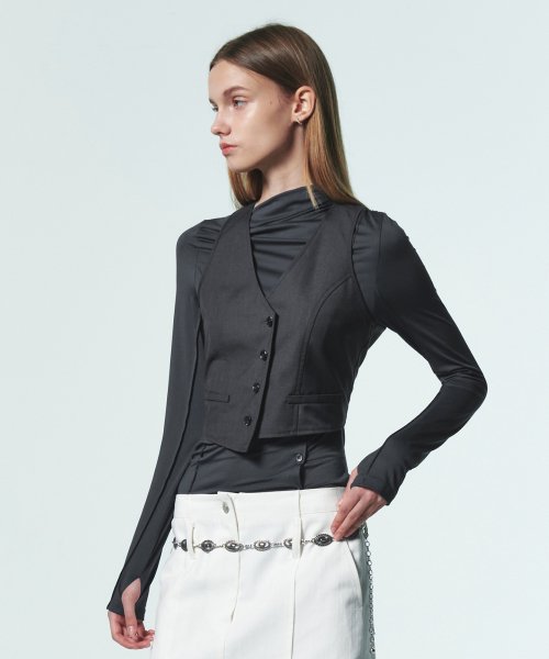 ASYMMETRIC BANDING VEST [DEEP BLUE]
