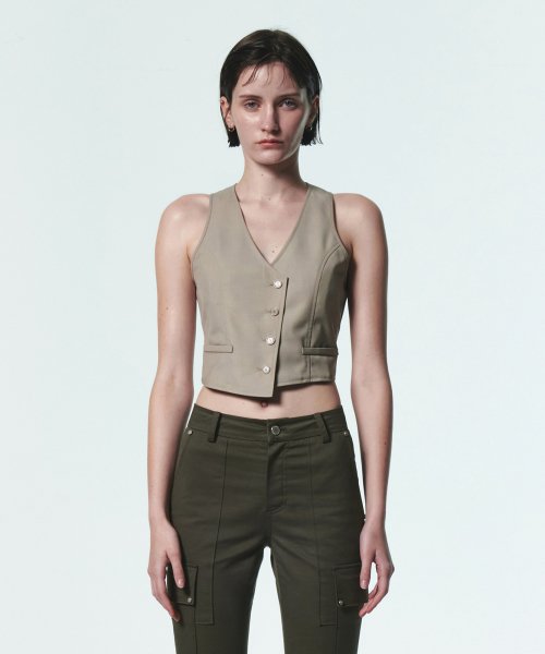 ASYMMETRIC BANDING VEST [OATMEAL]