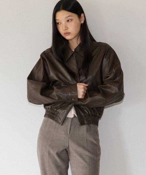 Crunch leather blouson (khaki brown)