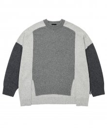 Tri Color Mixed Sweater [MELANGE GREY]