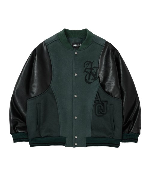 Wool Mixed Varsity Stadium Jacket [GREEN]