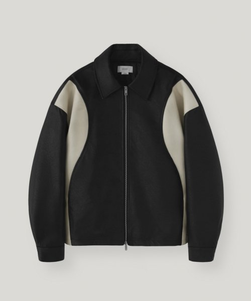 MUSINSA | LAFUDGESTORE Buffing leather incision overfit blouson_Black&Ivory