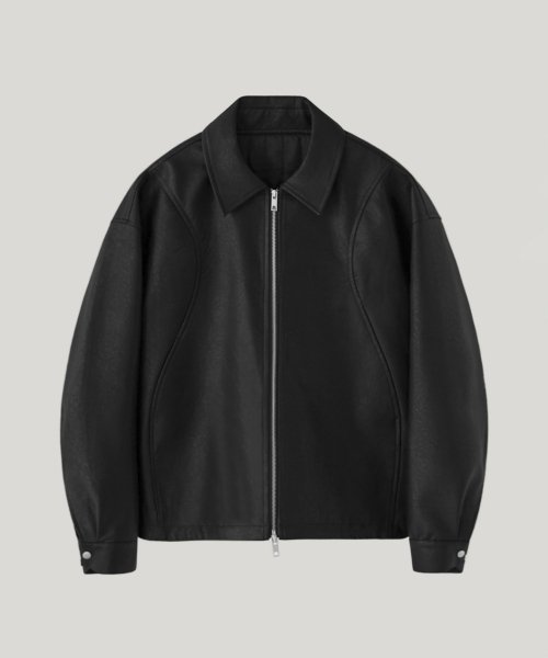 MUSINSA | LAFUDGESTORE Buffing Leather Incision Overfit Blouson_Black