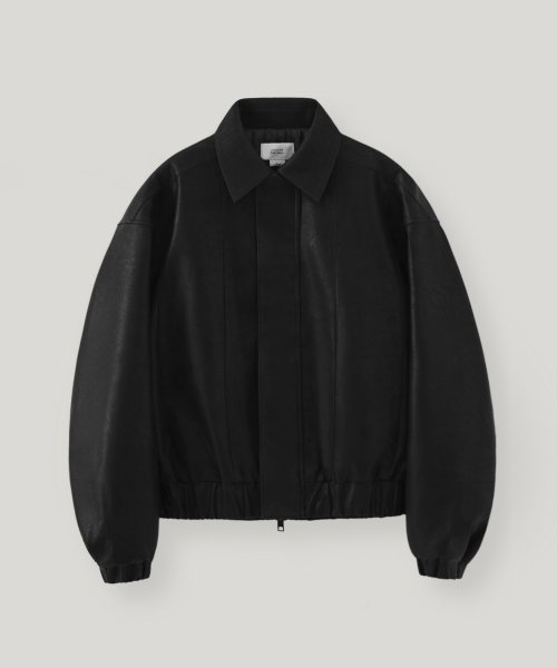 MUSINSA | LAFUDGESTORE Buffing Leather Overfit Bomber Jacket_Black