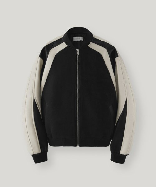 MUSINSA | LAFUDGESTORE Buffing Leather Combine Varsity Jacket_Black&Ivory