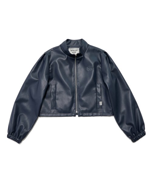 Кожаный бомбер с утяжками [NAVY]