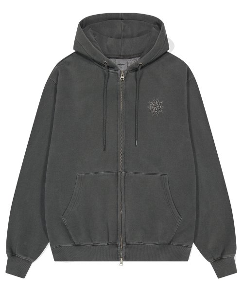 MUSINSA | MAHAGRID SUN LOGO PIGMENT ZIP UP HOODIE CHARCOAL(MG2DFMM430A)