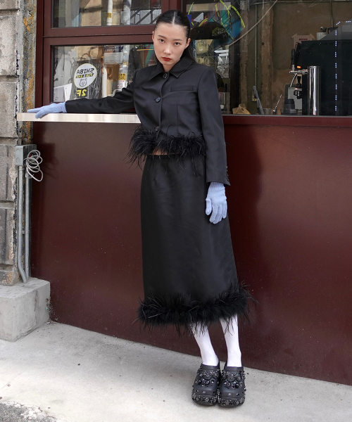 韓国商品/MOONSUN MJ S2 Ostrich Hair Skirt 문선(MOONSUN) MJ S2 Ostrich Hair Skirt / Black - 사이즈