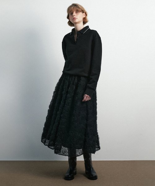 MUSINSA | MOONSUN Rose Lace Full Skirt / Black