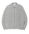ZIGZAG Cable Collar Knit Zip-Up Light Grey
