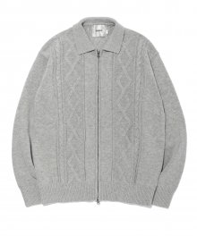 ZIGZAG Cable Collar Knit Zip-Up Light Grey