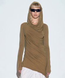 Two Way Draped Hoodie Tan