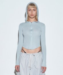 Bow Silhouette Knit Zip-Up Hoodie Pale Mint