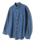 트릴리온(TRILLION) 스톤 워싱 오버핏 데님 긴팔 셔츠 (MIDDLE BLUE)