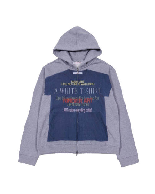LETTERING T-SHIRTS PRINTED ZIP UP HOODY (GREY)