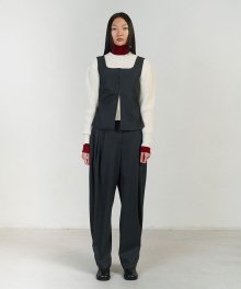 SOLID WIDE TUCK WOOL PANTS_CHARCOAL