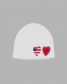 TWO HEART PATCH STITCHED BEANIE (WHITE)