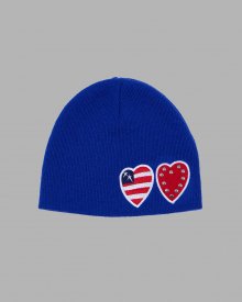 TWO HEART PATCH STITCHED BEANIE (BLUE)