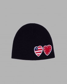 TWO HEART PATCH STITCHED BEANIE (BLACK)