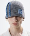 DENIM PATCHED KNIT BEANIE - GRAY