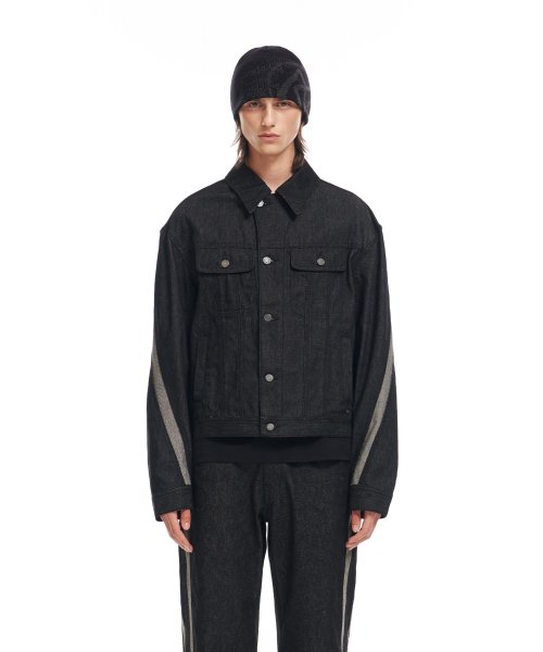 MUSINSA | ADDOFF WAVE CURL LINE DENIM JACKET BLACK