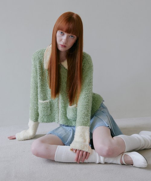 MUSINSA | KIIMUIR (Woman) Color Matching Collar Zip-up Knit_Emerald Green