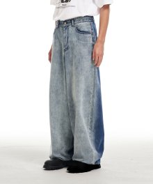 DUPLICITY WASHED BAGGY DENIM PANTS BLUE