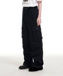 EYELET POCKET CARGO WIDE PANTS BLACK