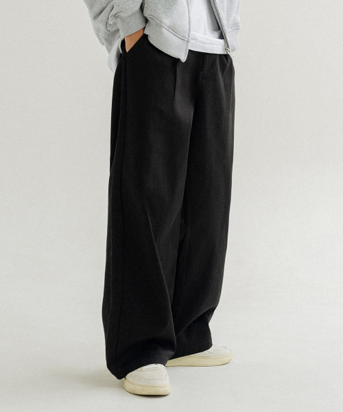 MUSINSA | AGAINST ALL ODDS One-Tuck Wide Twill Cotton Banding Pants [Black]