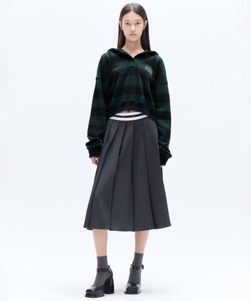 STRIPE CROP HOODIE_GREEN