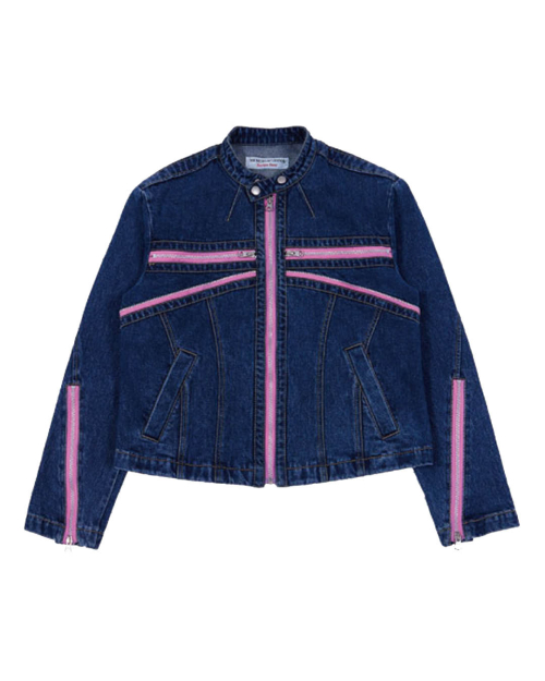 DENIM ZIPPER BIKER JACKET (WASHED BLUE)