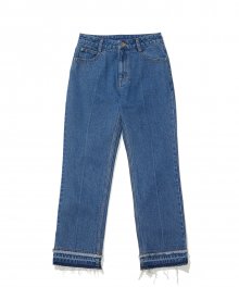 (W) SEMI BOOTSCUT DAMAGE DYEING PANTS BLUE