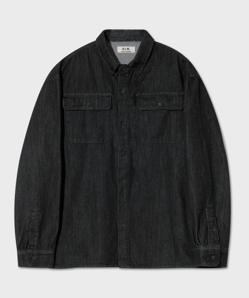 Оверсайз джинсовая рубашка с двумя карманами и винтажной варкой (Black)